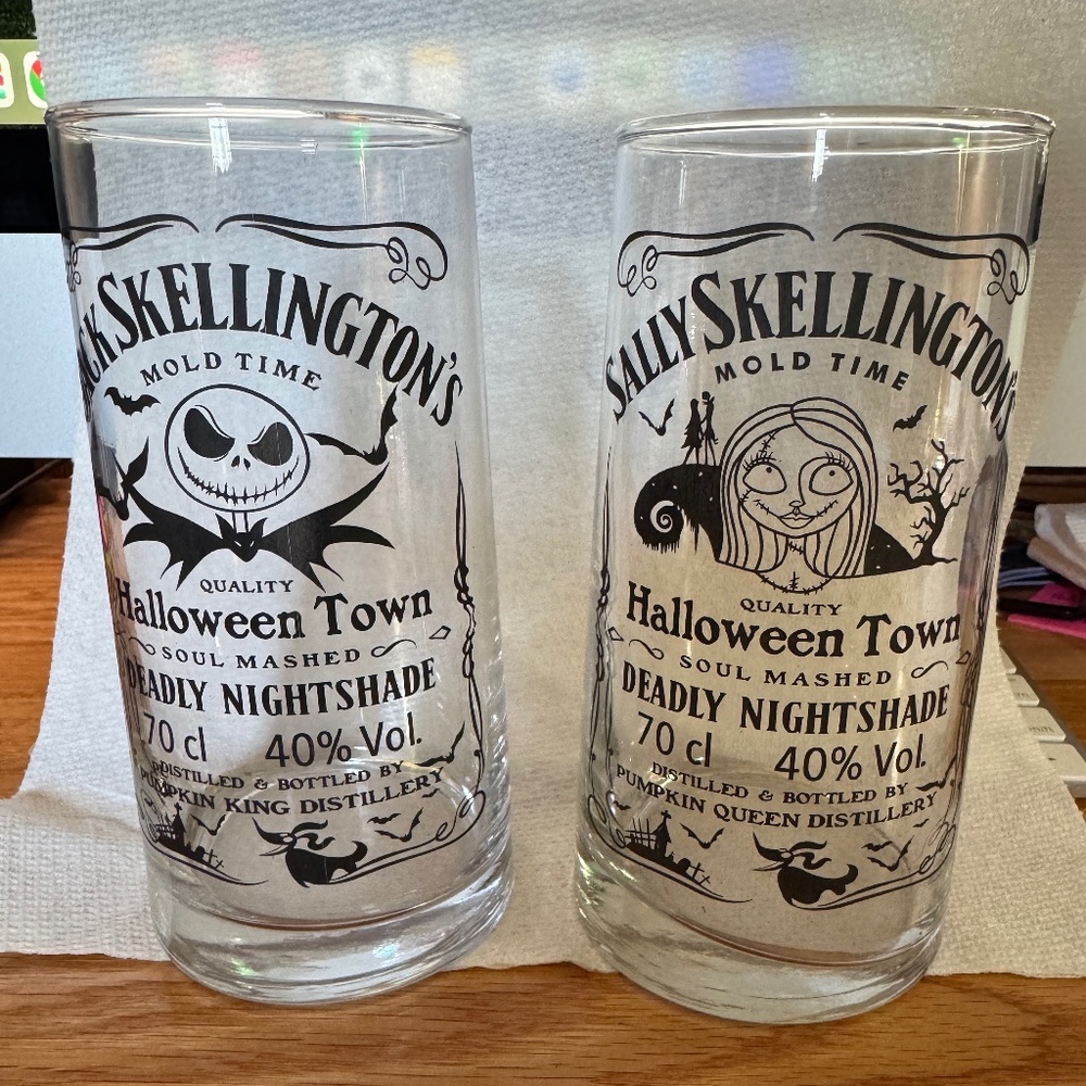 Jack & Sally Skellington Glass Set/2